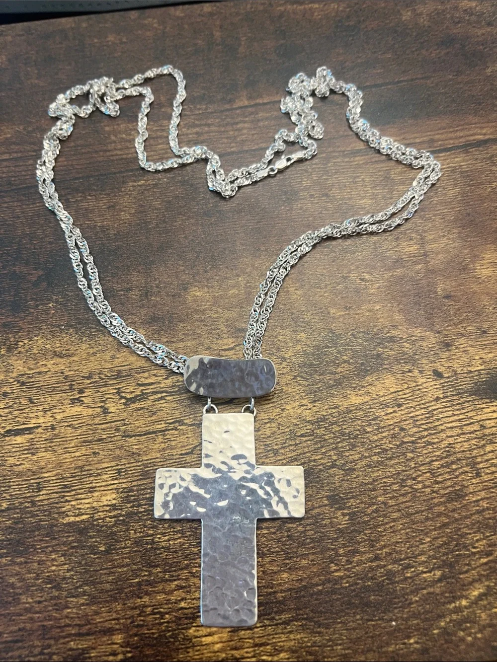 Hammered Sterling Silver Cross Pendant Necklace